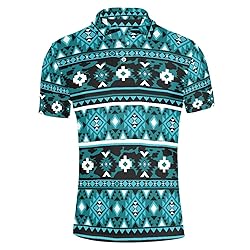 HUGS IDEA Blue Aztec Tribal Golf Shirts for Men
