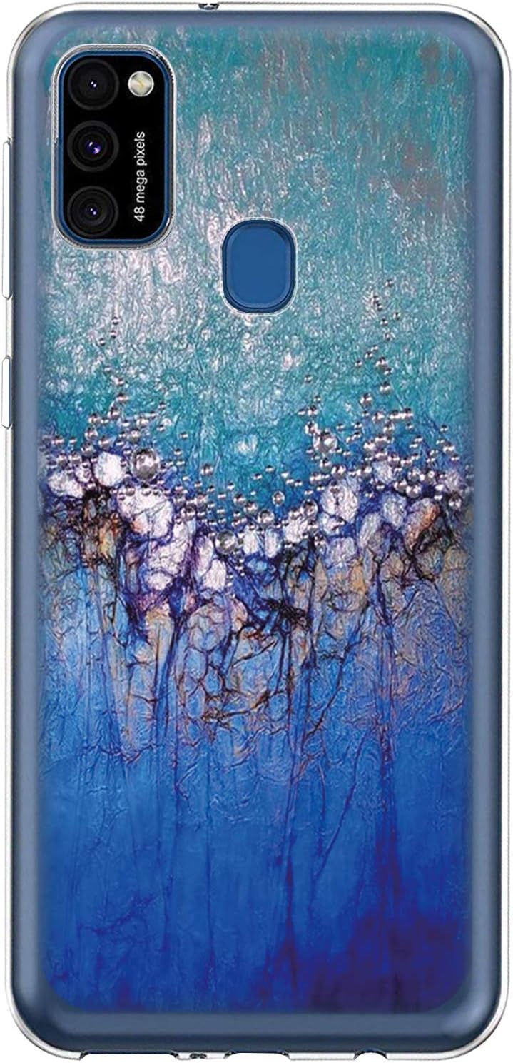 Case Compatible for Samsung Galaxy M31 Cover Soft TPU Clear Transparent Liquid Silicone Shockproof Cute Flower Pattern Design Bumper 360 Protective Phone Case for Galaxy M31