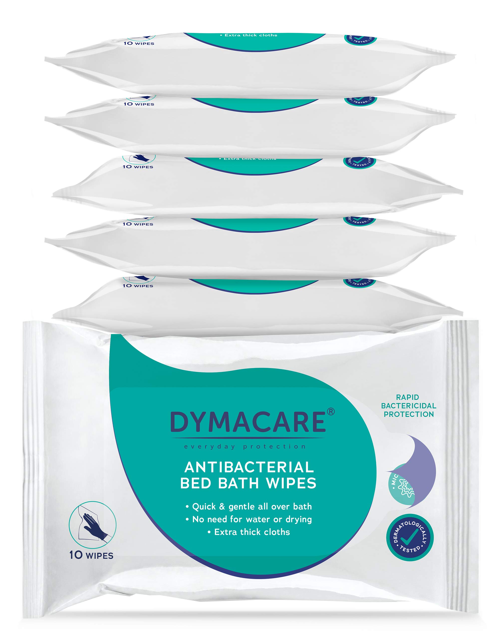 DYMACARE Hygienic Bed Bath Wipes | Rinse-Free | Alcohol-Free | Wet Wipes for Body, Hands & Face (6 Packs, (60 Wipes in Total))