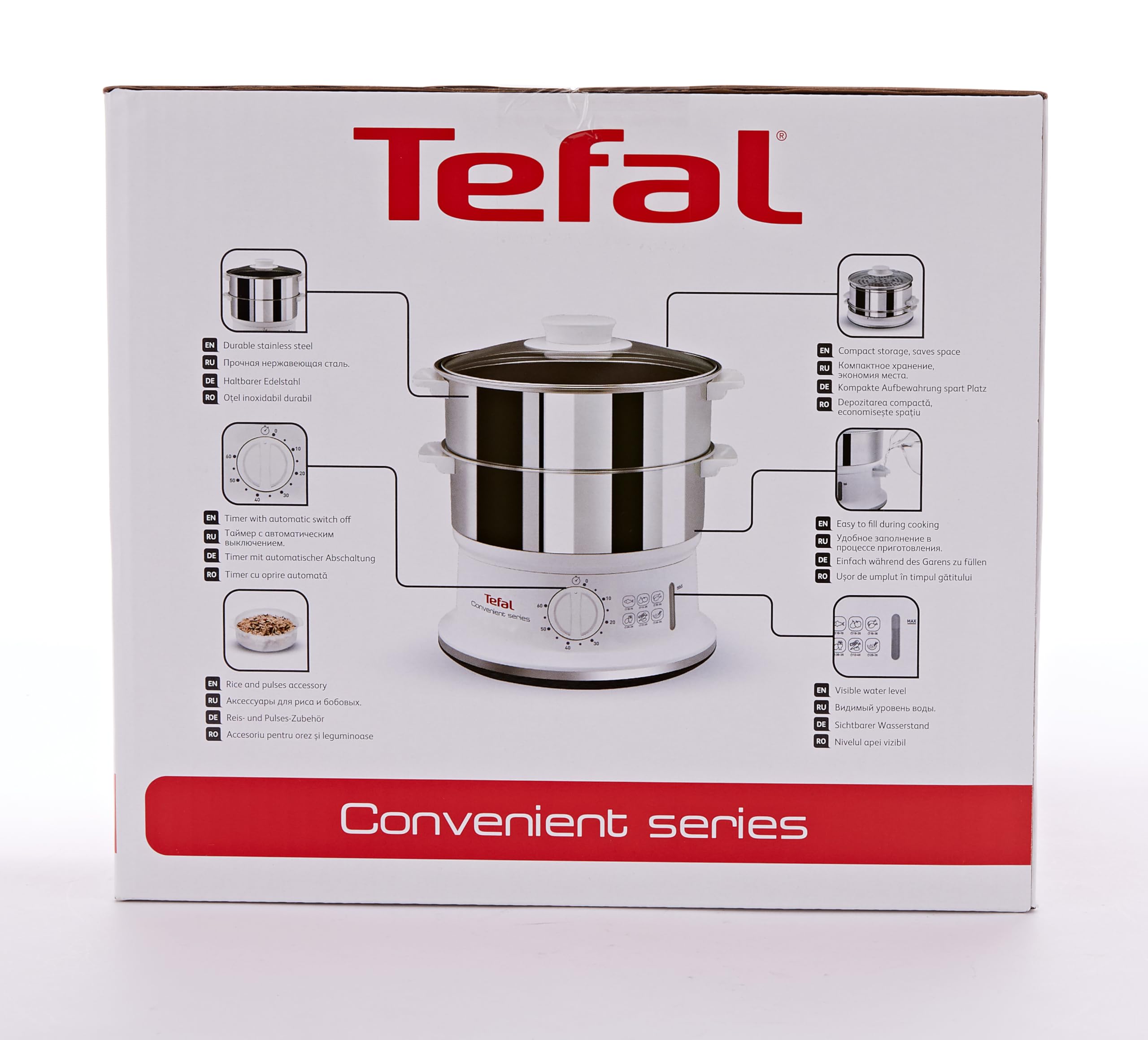 Tefal VC1451 Steam Cooker, 2 Stainless Steel Containers, 6 L Capacity, 24 cm Diameter, Timer and Automatic Shut-off, 900 W