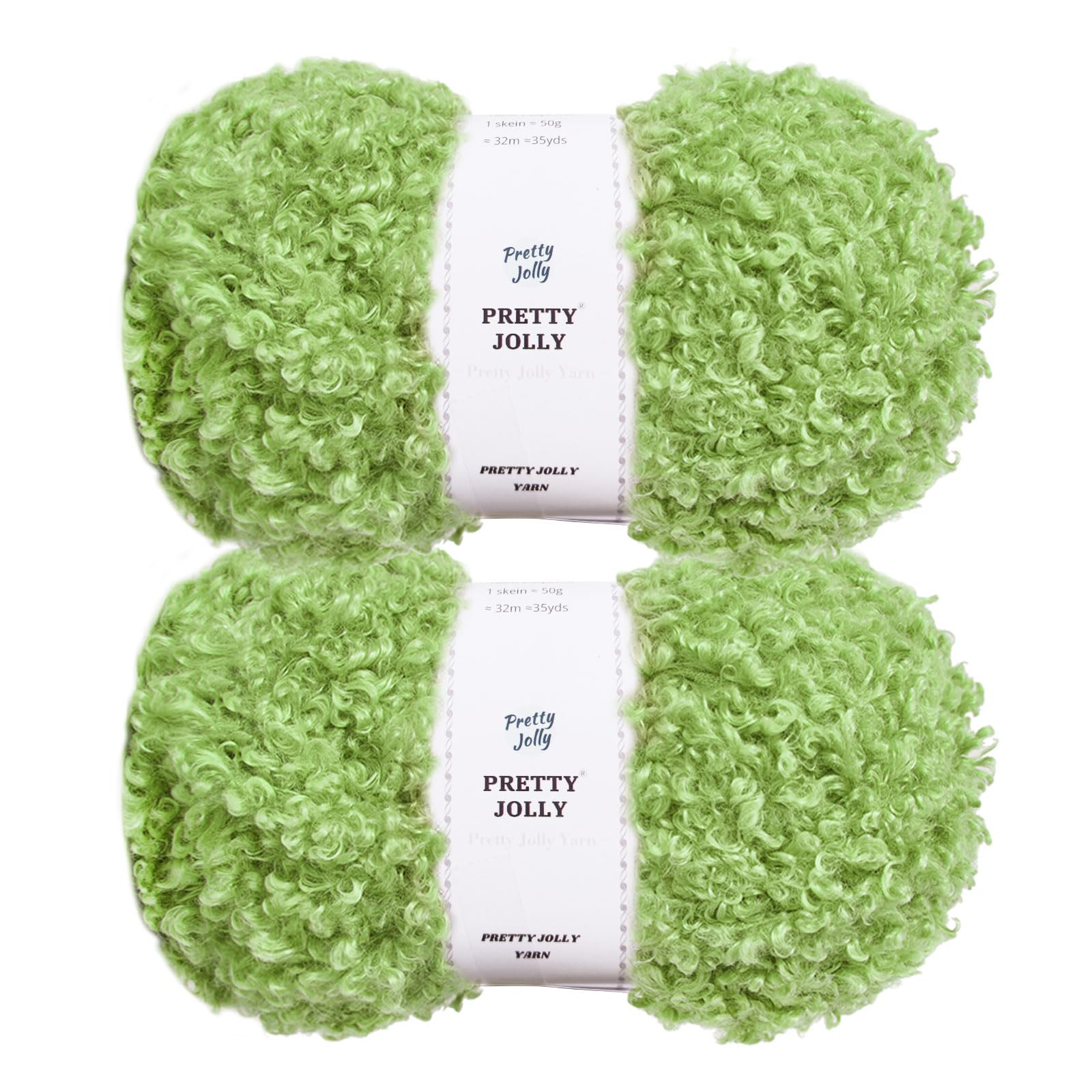 Pretty Jolly 2 Skeins Teddy Fur Yarn, Super Soft, Chunky & Fluffy, Faux Fur, Fuzzy Eyelash Yarn for Crochet & Knit -Total Length 2×50m(100g×2) (Bud Green)
