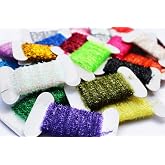 Tigofly 24pcs Fishing Tinsel Chenille Crystal Flash Line Fly Tying Material | 10m/Card, Nymph Streamers Lure Making, Fly Fishing Tinsel
