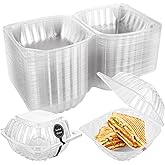 ZUQIAN 200 Pack Clear Clamshell Take Out Tray 6 x 6 x 3.15 Inch Plastic to go Containers, Disposable Takeout Hinged Boxes with 200pcs Hand Made Tags for Dessert, Cakes, Salads, Hamburger, Sandwiches