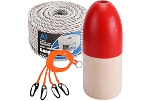 A1FISHER 5/16" Dia-100’ Leaded Core Rope with 13.8’’x5.9’’ Red/White Crab Trap Deep Water Float Buoy, 4 Arm Trap Harness Combo