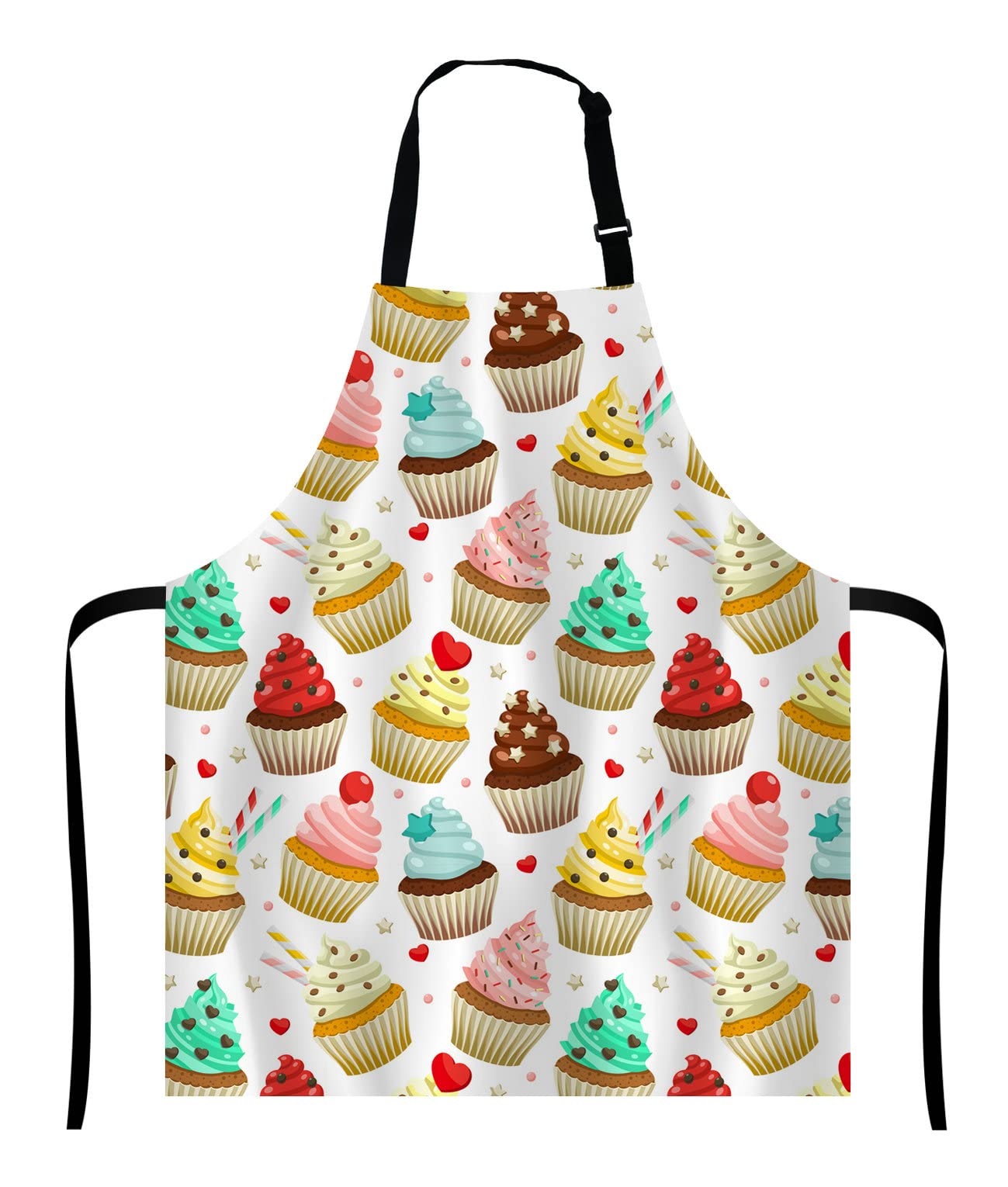 Wasach Yummy Colored Cupcakes Apron, Cute Cupcake Pattern, Sweet Dessert Apron,Adjustable Neck Bib for Men Women,Suitable for Kitchen Cooking Waitress Chef