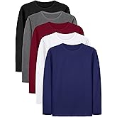 Cooraby 5 Pack Toddler Boys Long Sleeve Shirts Soft Crewneck Top Tees Shirts Kids Solid Colors 2-14 Years