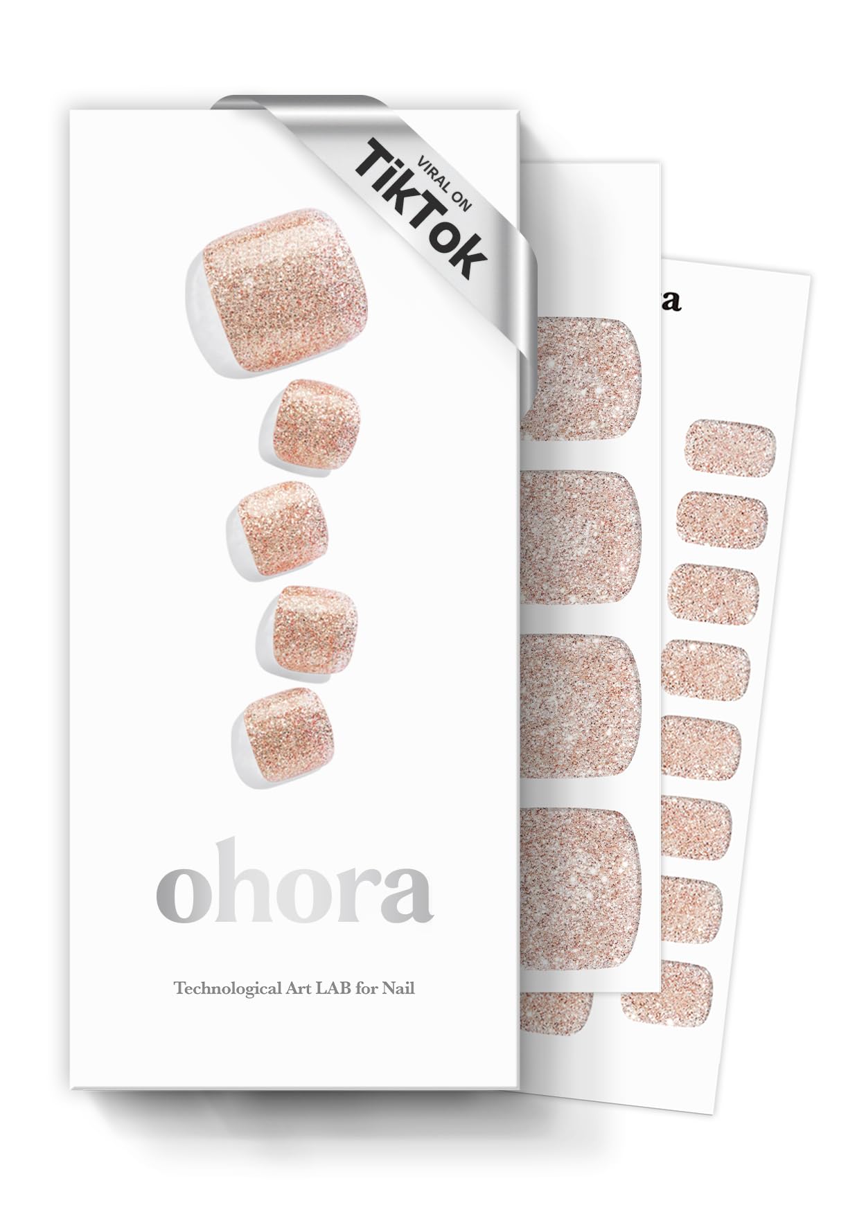 Photo 1 of ohora Semi Cured Gel Pedi Strips (P Diamant) - Nude, Glitter, Works with Any UV/LED Lamps, Salon-Quality, Long Lasting, Easy to Apply & Remove - Includes 2 Prep Pads, Nail File & Wooden Stick