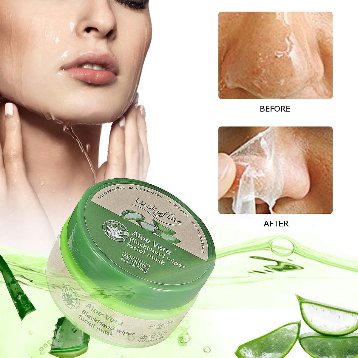Luckyfine Aloe Vera Peel Off Facial Mask, Blackhead Removal, Purifying Deep Cleansing, Acne Treatment, Oil Control, Facial Moisturizing, Face Whitening, Soothing & Moisture Skin