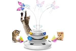 AIBORS Cat Toys Interactive Butterfly Feather: 4 in 1 Rechargeable Automatic Cat Toy Electronic Whack a Mole Puzzle Kitten Fluttering Moving Ambush Feather Track Balls Cat Toys for Indoor Cat, White