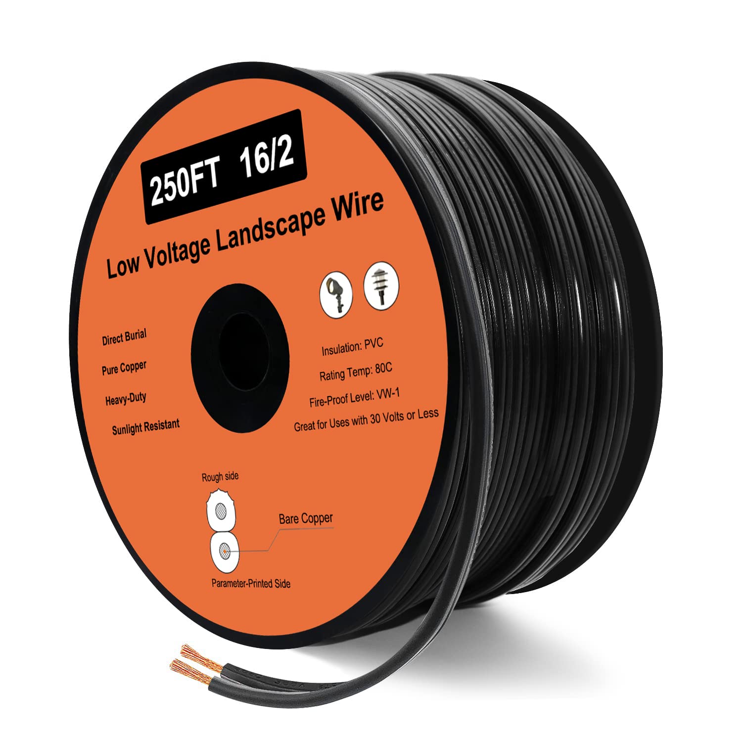 Photo 1 of UBOORY 16/2 Low Voltage Landscape Wire, 16 Gauge 2 Conductor 250 Feet, Low Voltage Wire, Outdoor Direct Burial Electrical Wire
