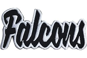 WHOLESALE APPLIQUE (2"x4") Falcons, Embroidered, Iron on Patch (Black Twill/White Outline)
