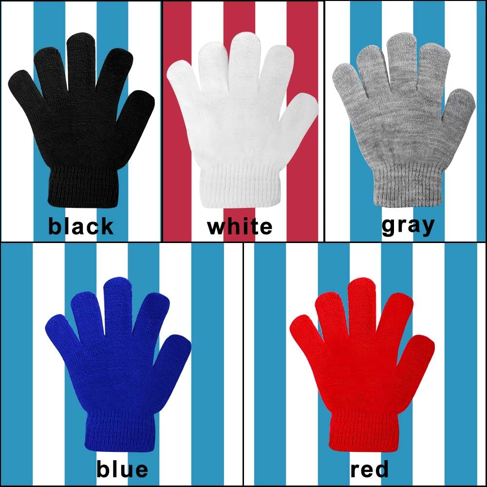 ONESING 5 Pairs Kids Gloves Kids Knit Gloves Winter Stretchy Knit Gloves Solid Finger Gloves for Girls Boys: Clothing