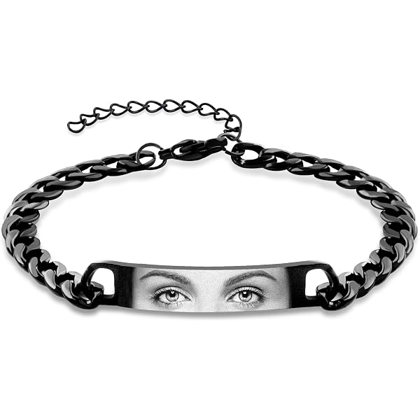 Personalized Eye Photo Bracelet For Men - Stainless Steel, Custom Engraved, Couple Gift, 7.8" Chain