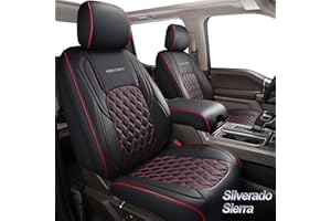 Huidasource Leather Seat Covers Custom Fit for Truck Chevy Silverado GMC Sierra 1500 2007-2013&2019-2024, 2500HD 3500HD 2020-2024 Crew Double Extended Cab Seat Cushion Protector (Full Set/Black&Red)