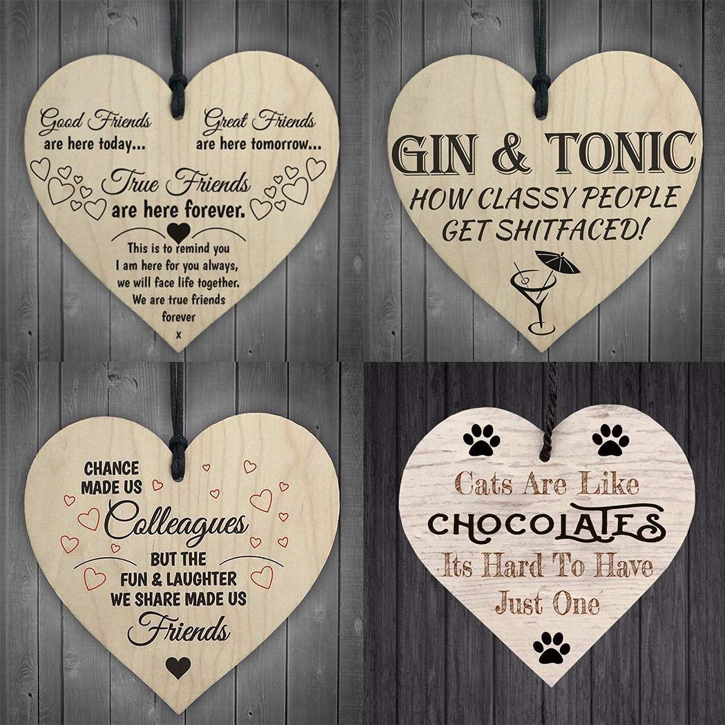 Zhuygba Home Art Decor Heart Shape Doors and Windows Wooden Decoration Signs Personalised Occasion Message Sign Shabby Chic Wooden Wall Plaque-10 x 10cm