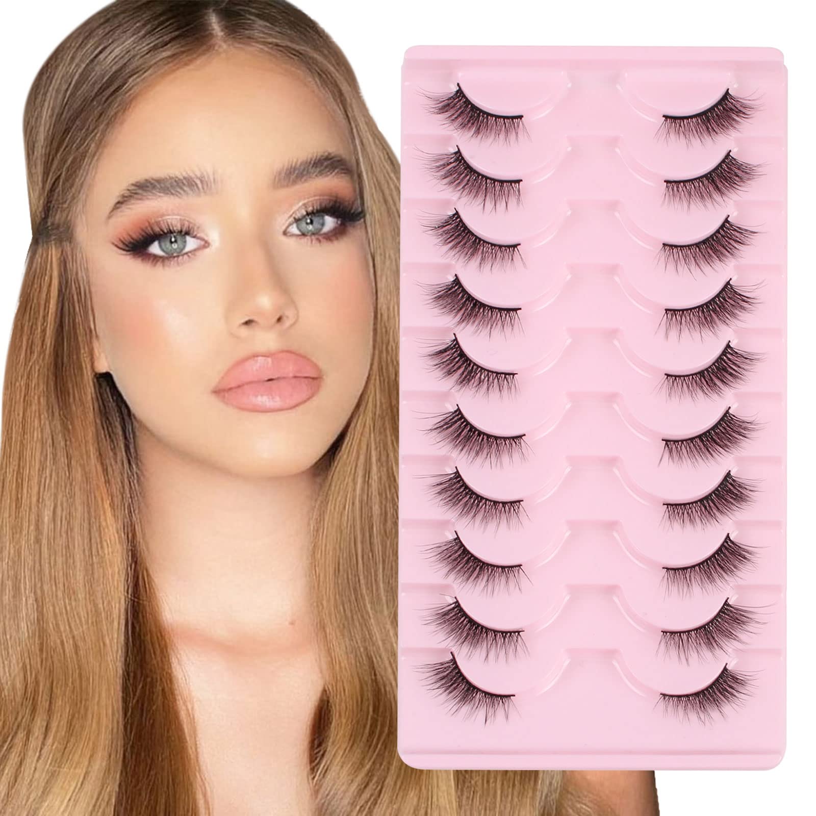 Parriparri Half Lashes Natural False Eyelashes 10 Pairs Cat Eye Lashes Wispy 3D Corner Lashes Soft Faux Mink Eyelashes Reusable Fake Lashes Cateye