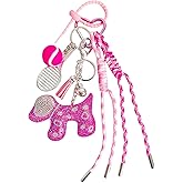 QTMY Cute Sparkling Rheinstone Puppy Dog Rope Braided Keychain Bag Charms for Handbag Purse Backpack Accessories for Bogg Bag,665