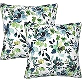 NOIRDAREL Spring Floral Pillow Covers 18x18 Inch Set of 2 Watercolor Sage Green Blue Flower Throw Pillow Cover Summer Floral Square Pillowcase Cushion Cases for Home Couch Bed Sofa