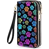 JDHJFBFJNP Colorful Dog Paw Print Women's Large Capacity Wallet PU Leather Double Zipper Clutch Purse for Cash/Card/Coin/Smart Phone