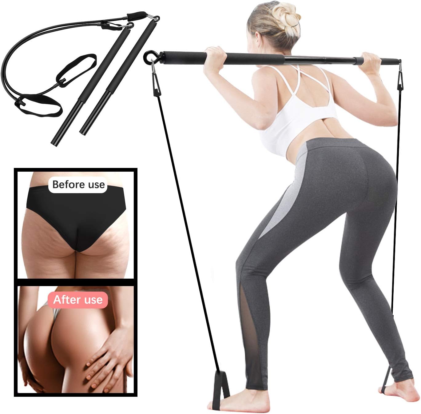XMIAO Portable Pilates Bar Kit with Lightweight Resistance Band, Yoga Exercise Toning Bar with Foot Loops, Pilates Stick Suitable for Body Workout Yoga Fitness Shaping Strength Training : Sports & Outdoors