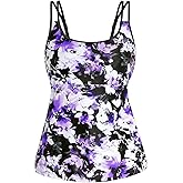 Women Swim Tankini Top Only - Tummy Control Bathing Suit Top Double Strap Swimwear Top Loose Fit 2025