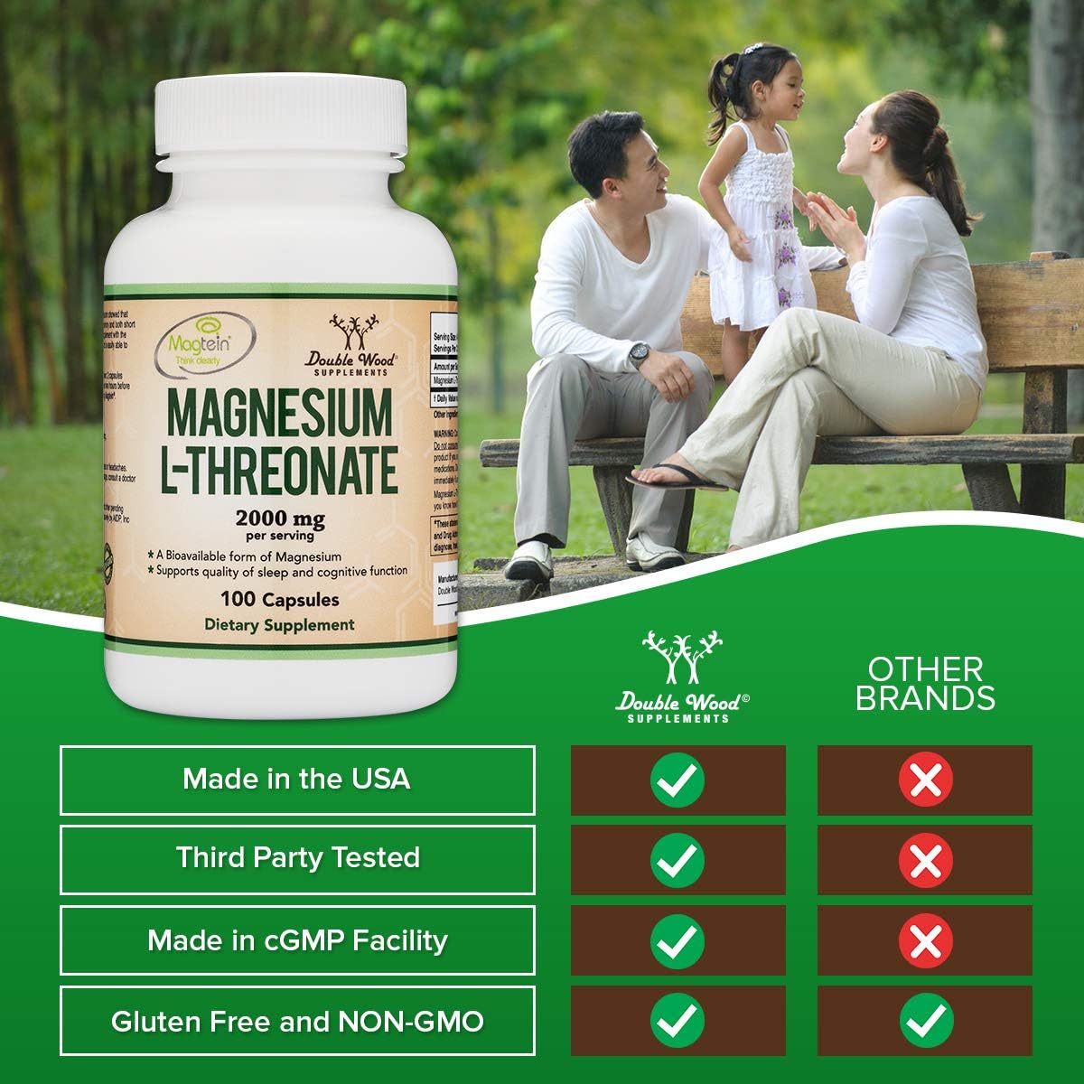Magnesium L Threonate Capsules (Magtein) – High Absorption Supplement – Bioavailable Form for Sleep and Cognitive Function Support – 2,000 mg – 100 Capsules: Health & Personal Care