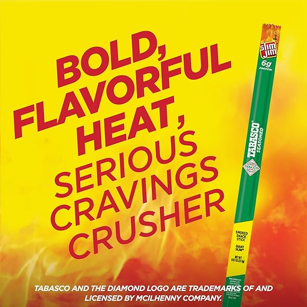 SLIM JIM GIANT SIZED TABASCO SNACK STICK, 0.97 OZ MEAT SNACKS