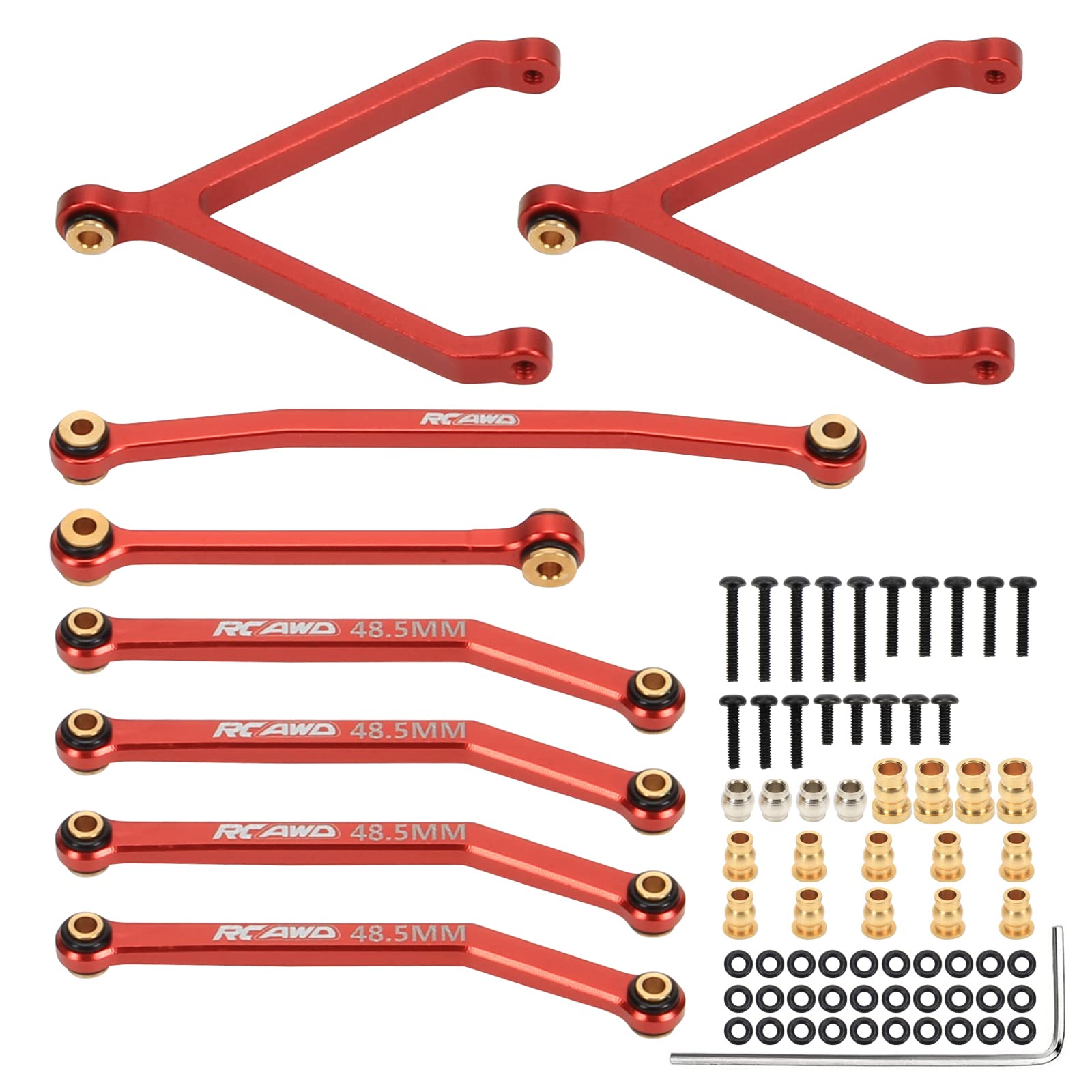 RCWAD Full Alloy FMS Fcx24 Servo Linkage Steering Link, Tie Rod w/Brass Pivot Ball, Y-Link Linkage,Toe Link 48.5mm for FMS Fcx24 1/24 Crawlers Upgrades Parts(Red）