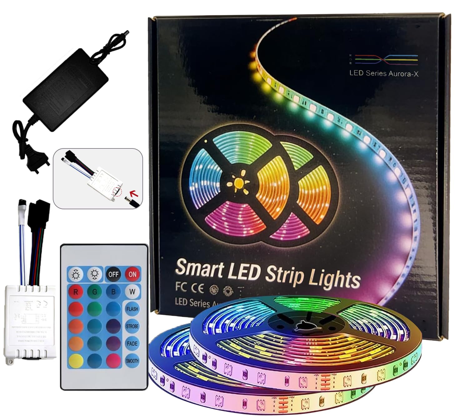 QMINKUN 15M Led Strip Lights,RGB Color Changing Led Strip with Remote Control,LED Strip for Bedroom, Living Room, Kitchen, Party, DIY Home Decoration, European Power Plug