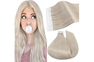 Ugeat 18Inch Tape in Hair Extensions Blonde Human Hair Platinum Blonde Tape in Extensions Human Hair 20 Pieces Double Sided Tape in Hair Extensions Human Hair 50 Grams