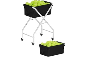 Ardier Tennis Ball Hopper Cart Holds 175 Tennis Balls or 140 Pickleballs, Portable Pickleball Collector Caddy with Wheels, Foldable Baseball Basket Holder for Court Training & Coaching