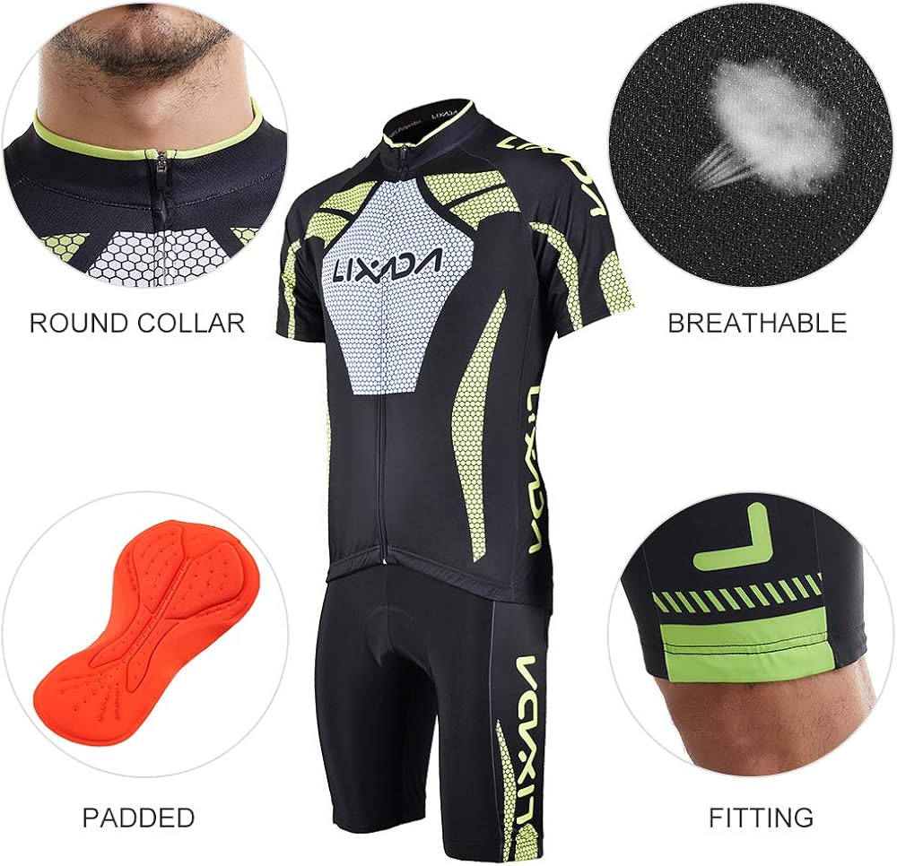Lixada Men's Cycling Jersey Set Bicycle Short Sleeve Set Quick-Dry Breathable Shirt+3D Cushion Shorts Padded Pants/Bib Short: Sports & Outdoors