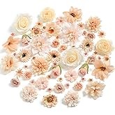 RUIDKUN Fake Flowers Heads Bulk Champagne Mini Artificial Silk Flower for Crafts, Small Artificial Daisy Roses Faux Flowers for Graduation Cap DIY Cake Wedding Party Home Garland Decoration