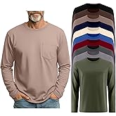 Locoowai 10 Pack Men's Big and Tall Long Sleeve Shirts, Crew Neck Loose Fit Pocket Tops Bulk Casual Basic T Shirts