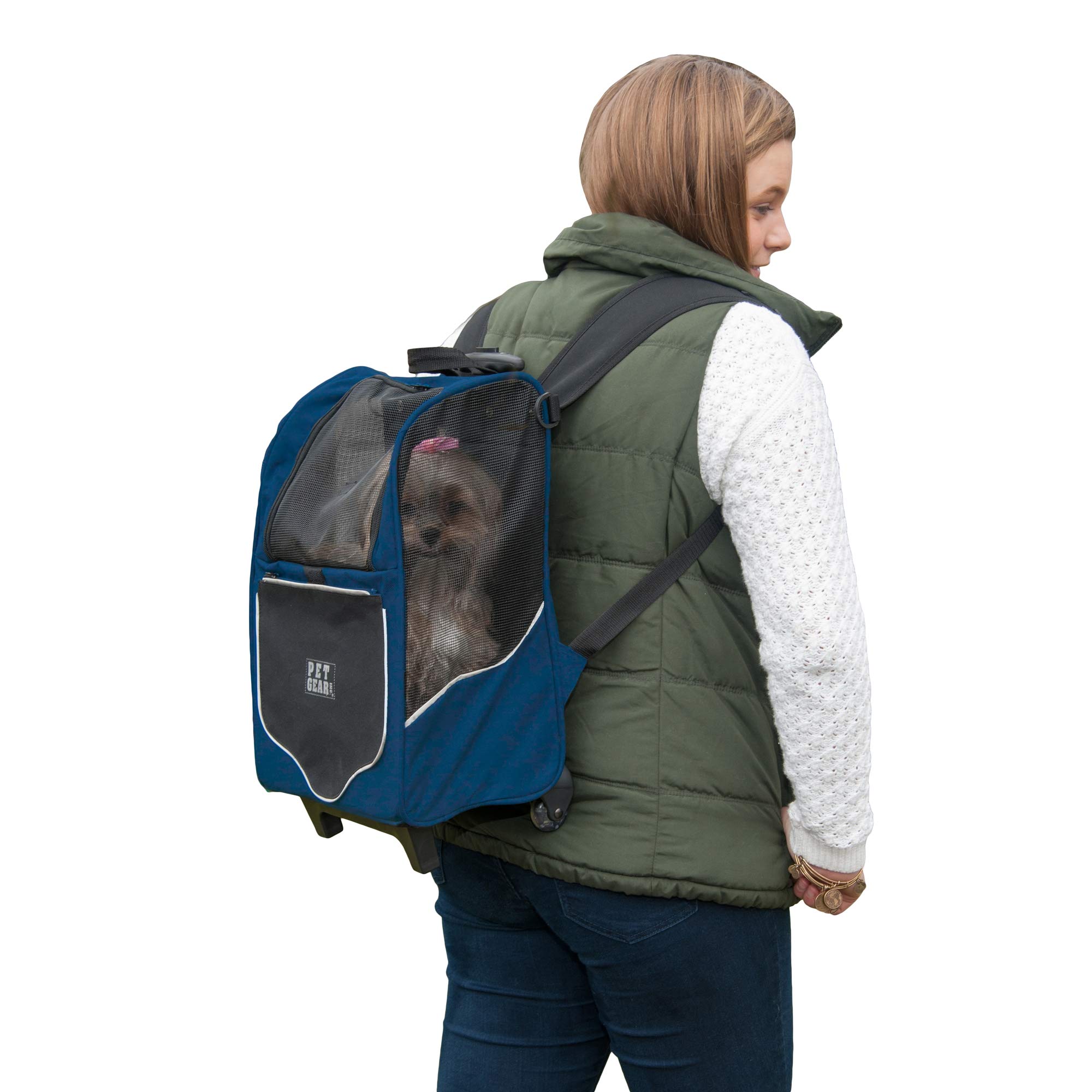 Pet Gear I-GO2 Roller Backpack, Travel Carrier, Car Seat for Cats/Dogs, Mesh Ventilation, Included T