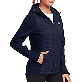 MoFiz Womens Fleece Lined Softshell Jacket Hooded Lightweight Insulated Puffer Hybrid Down Jacket Full Zip Running Coat