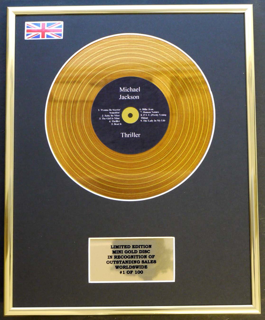 MICHAEL JACKSON/MINI GOLD DISC DISPLAY/LIMITED EDITION/COA/THRILLER