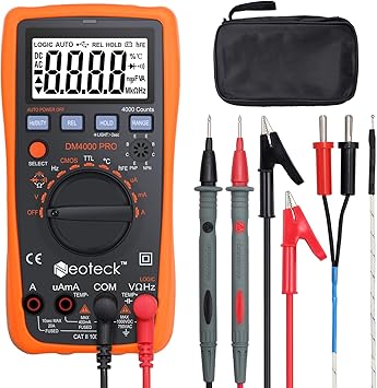 Neoteck Auto Ranging Digital Multimeter With Portable Case 4000 Counts Volt Meter For Ac Dc Volt Current Resistance Capacitance Frequency Temperature Cmos And Ttl Duty Cycle Transistor Diode Amazon Com