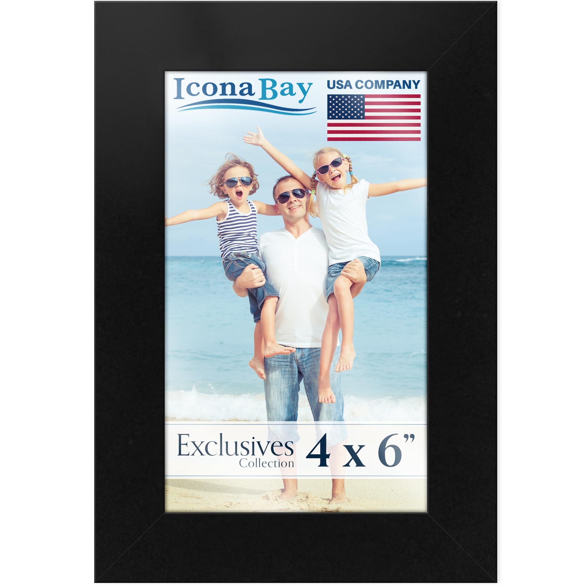 Icona Bay - 6x4 Black Picture Frame - Sturdy Engineered Wood Photo Frame - Sleek Design, Table Top or Wall Mount - Exclusives Collection