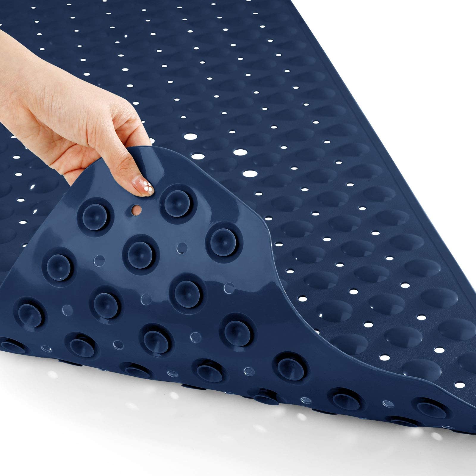 Yimobra Bath Mat 100 x 40 cm, Extra Long Non-Slip Shower Mats with Drain Holes and Suction Cups, Machine Washable, Bathtub Mats Ideal for Elderly & Children, Soft on Feet, Navy Blue