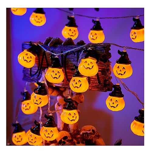 Halloween Pumpkin String Lights, Halloween Light Up Waterproof 3D Pumpkin Decorations, Fairy Window Light Indoor & Outdoor, 3M 20 LEDS Lantern Battery Operated, Autumn Decor for Party (Flashing)