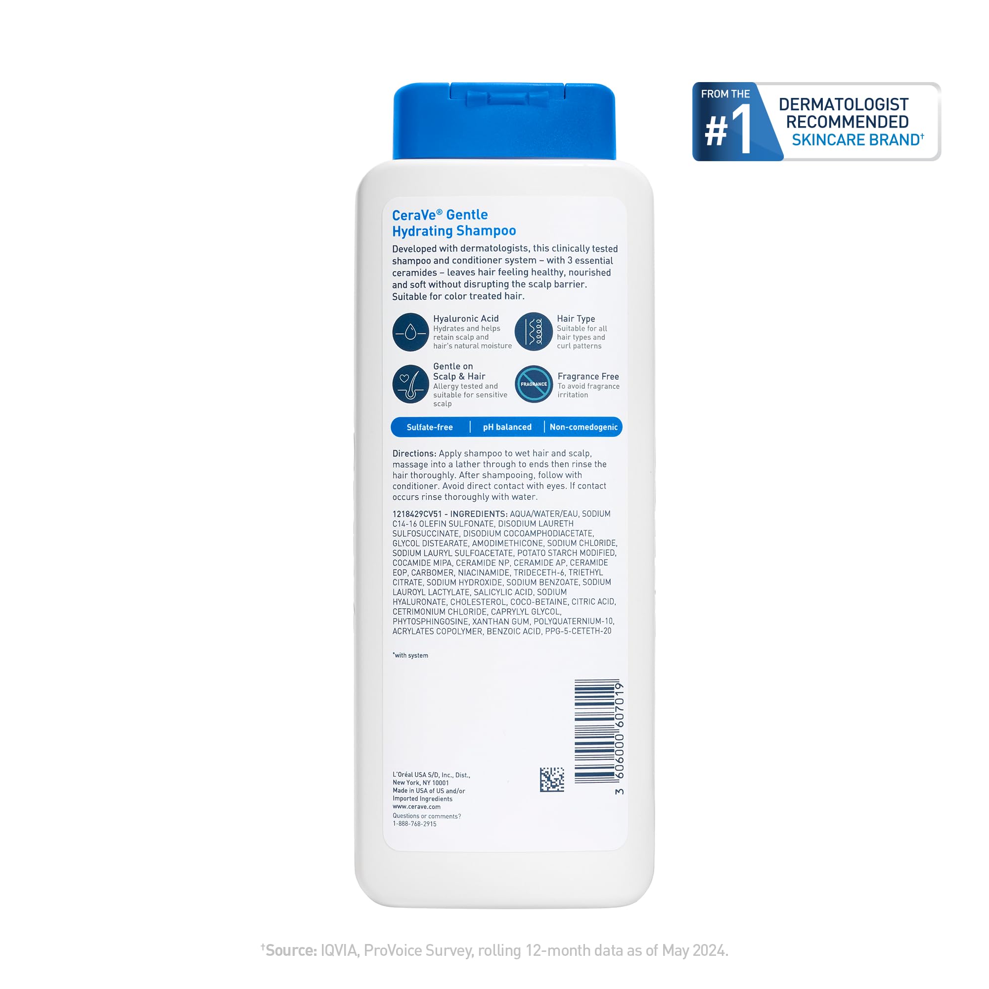 CeraVe Gentle Hydrating Shampoo, With Ceramides, Niacinamide & Hyaluronic Acid For Soft, Healthy Looking Hair & Scalp, Sulfate Free & Color Safe Shampoo, For All Hair Types, 12 Oz