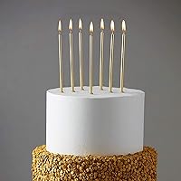 24 Count Party Long Thin Cake Candles Metallic Birthday Candles in Holders for Birthday Cakes Cupcake, Champagne Gold