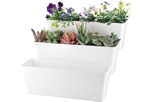 Sanbege Window Box Planter with Tray, 12" Rectangle Plant Pot, Pack of 3 (White)