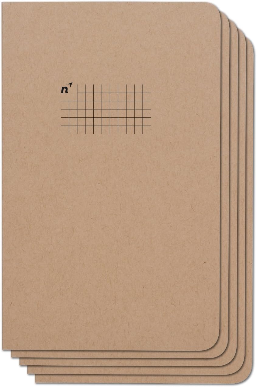 Northbooks Graph Paper Notebook Journal | 5x8 Grid Notebooks | Soft Cover Eco-Friendly Premium Recycled Cream Color Paper 96-Pages | Made in USA | 5-Pack