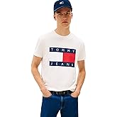 Tommy Jeans Mens Short Sleeve Cotton Graphic T-Shirts with Big Flag Logo Design