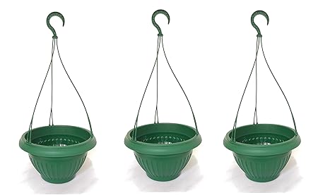 Family Plastics Hanging Planter Pot | Plant Container | Indoor | Outdoor | Balcony Hanger | Home Garden - (Set of 3) (Green)
