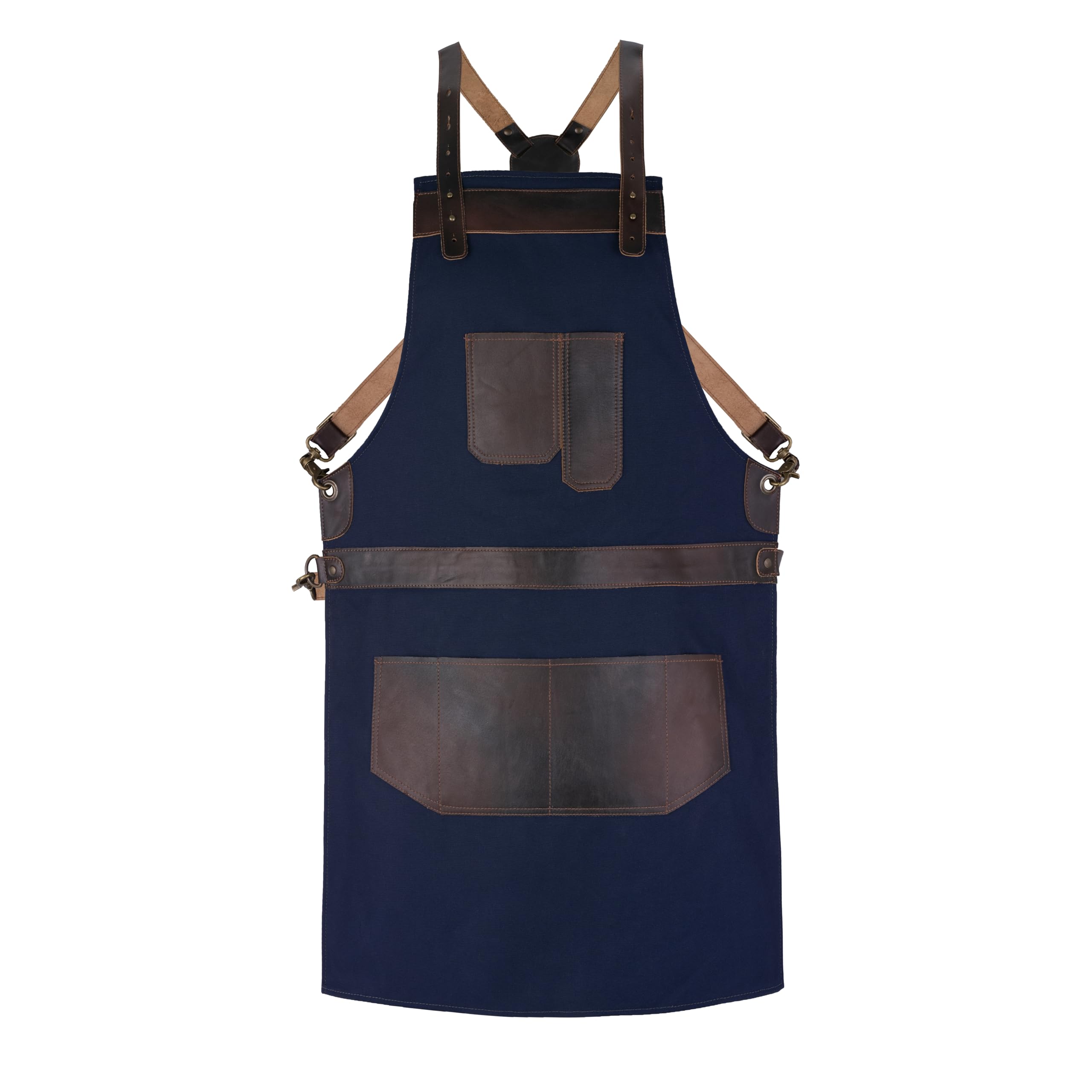 Leathershire Full Grain Leather Canvas Apron Butcher DIY BBQ Cooking Blacksmith Barber woodwork apron (Blue 1)