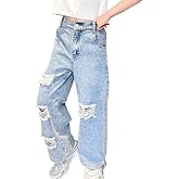 Kids Girls' Casual Wide Leg Baggy Ripped Jeans Cool Loose Fit Distressed Denim Pants Size 5-14 Years