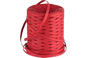 Raffia Ribbon for Gift Wrapping - Cuttte 218 Yards Raffia Yarn for Crocheting, Paper Ribbons for Craft, Packing Paper Twine Yarn 1/4 Inch Width (Red)